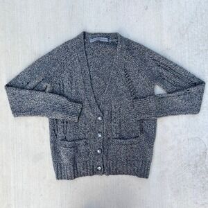 Raquel Allegra Womens Distressed Grey Merino Wool Baby Camel Blend Cardigan‎